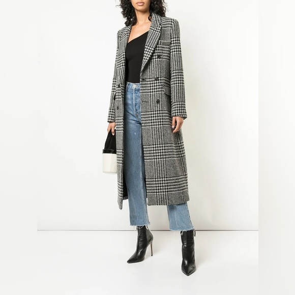 Reformation Middlebury Houndstooth Longline Coat Size Small